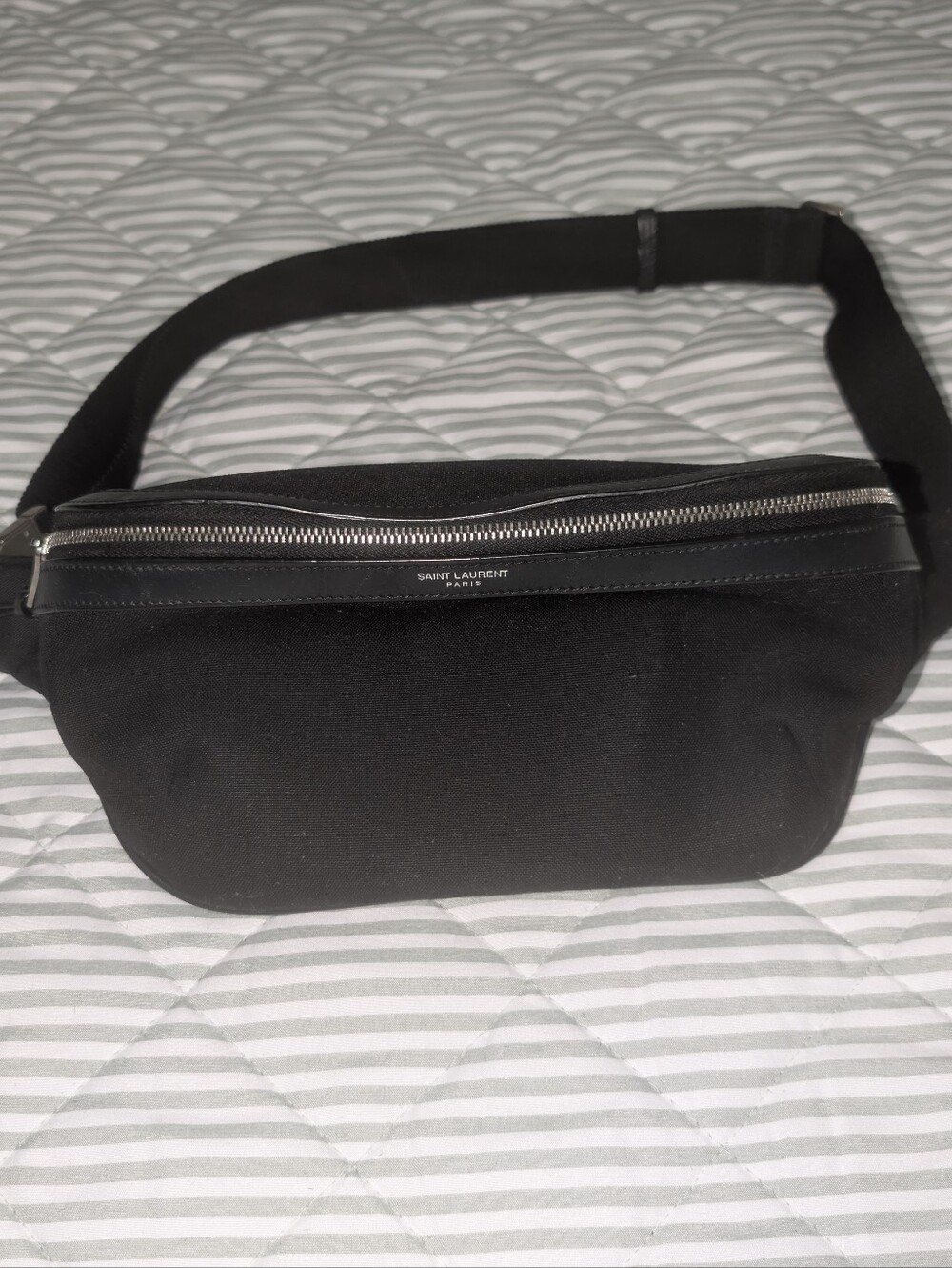 YSL Saint Laurent Paris Black Nylon & Leather Waist Bum Belt Bag